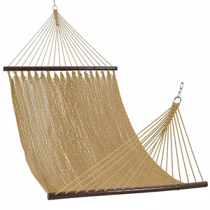 Transparent background image of the Lazy Daze Double Caribbean Rope Hammock in Tan, highlighting its elegant design.#color_tan