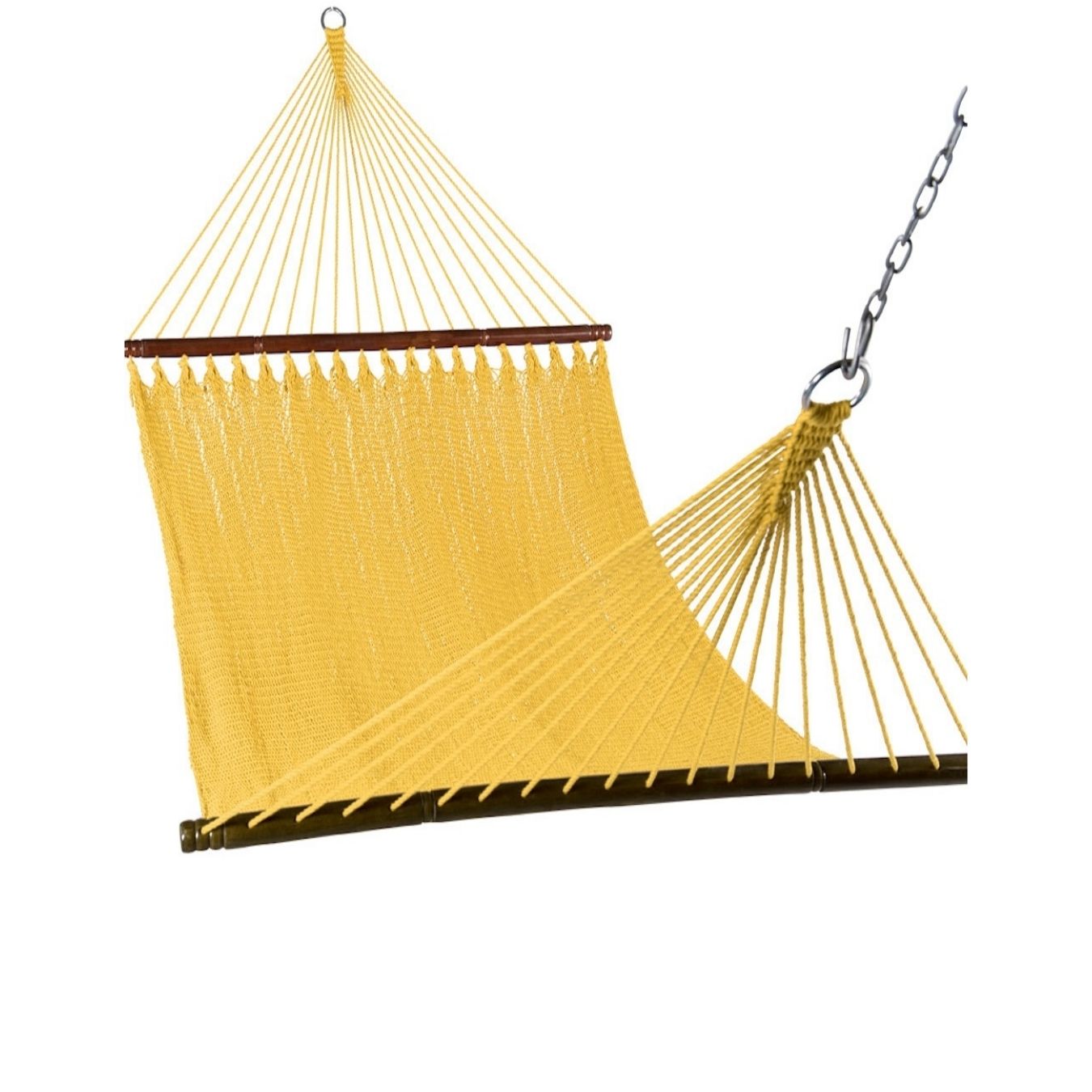 Yellow Lazy Daze Double Caribbean Rope Hammock on a white background.#color_yellow