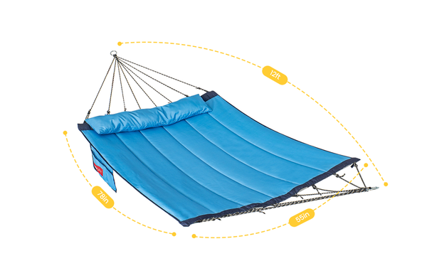 Lazy Daze Double Hammock with Curved Spreader Bar, size details.