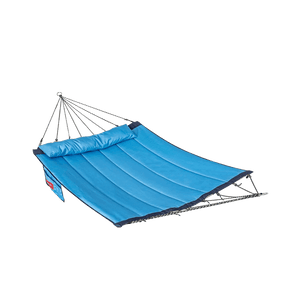 Lazy Daze Double Hammock with Curved Spreader Bar in blue, displayed on a transparent background.#color_blue