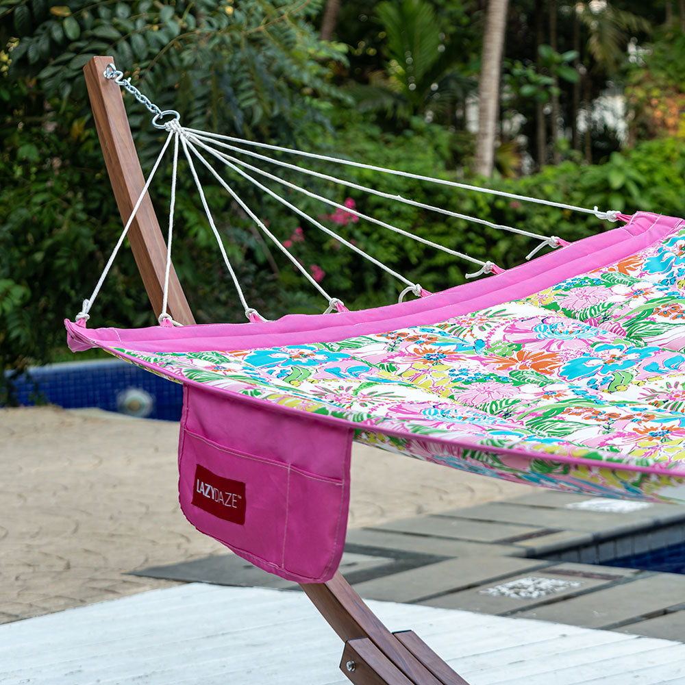 Storage bag for Lazy Daze Double Hammock with Curved Spreader Bar in Illy, perfect for portability.#color_illy