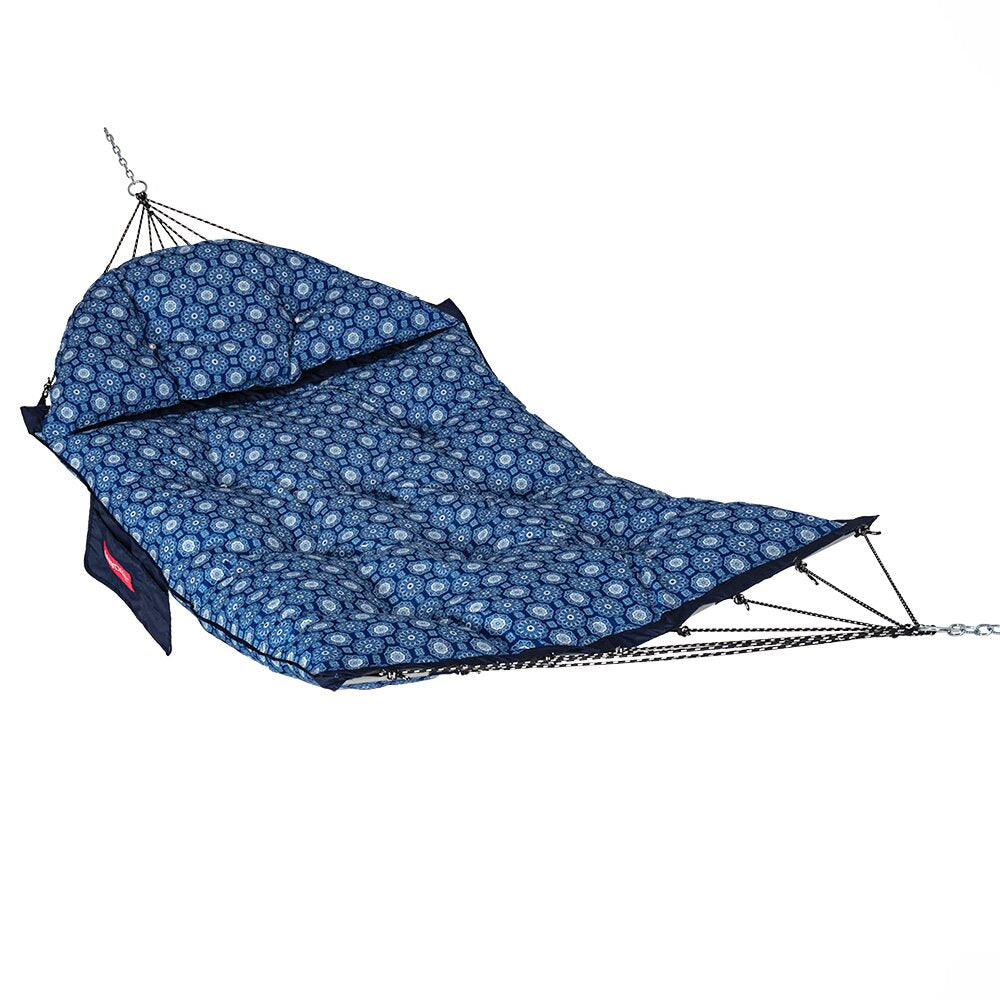 Lazy Daze Double Hammock with Curved Spreader Bar in navy on a plain white background.#color_navy