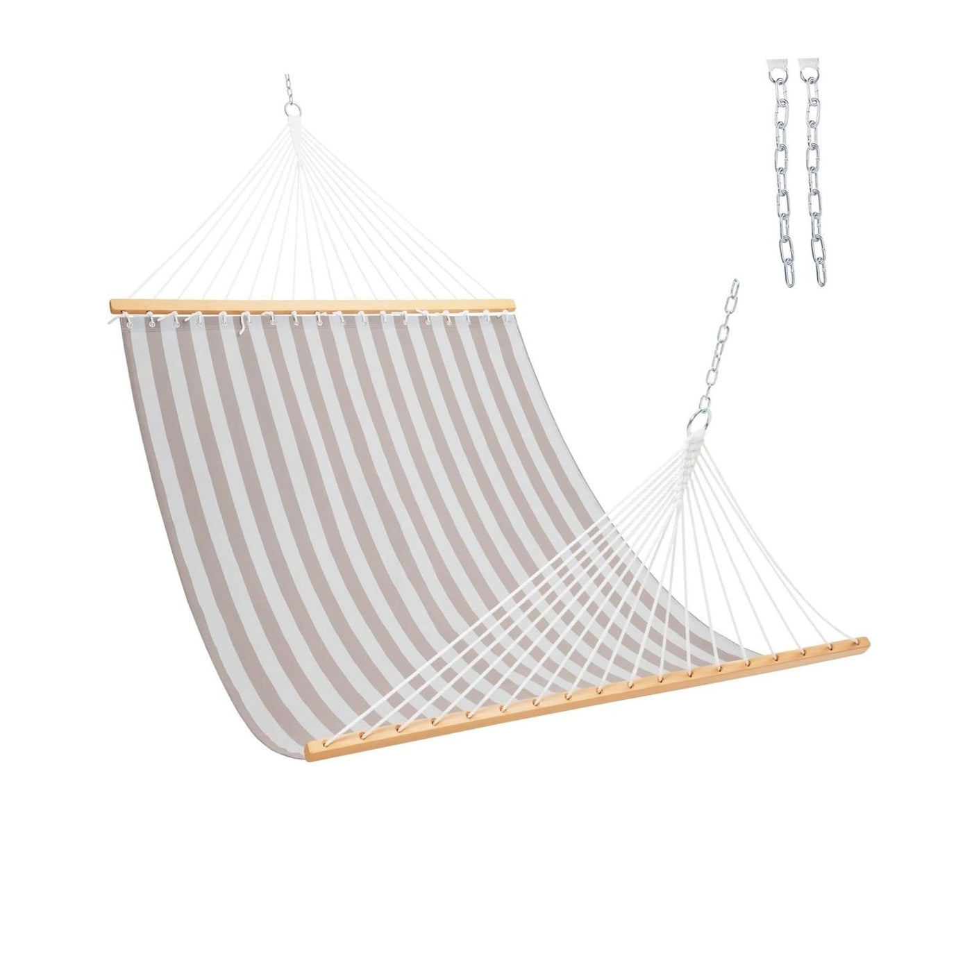 Lazy Daze Double Poolside Hammock in Beige White Stripes on a white background.#color_beige-white-stripes