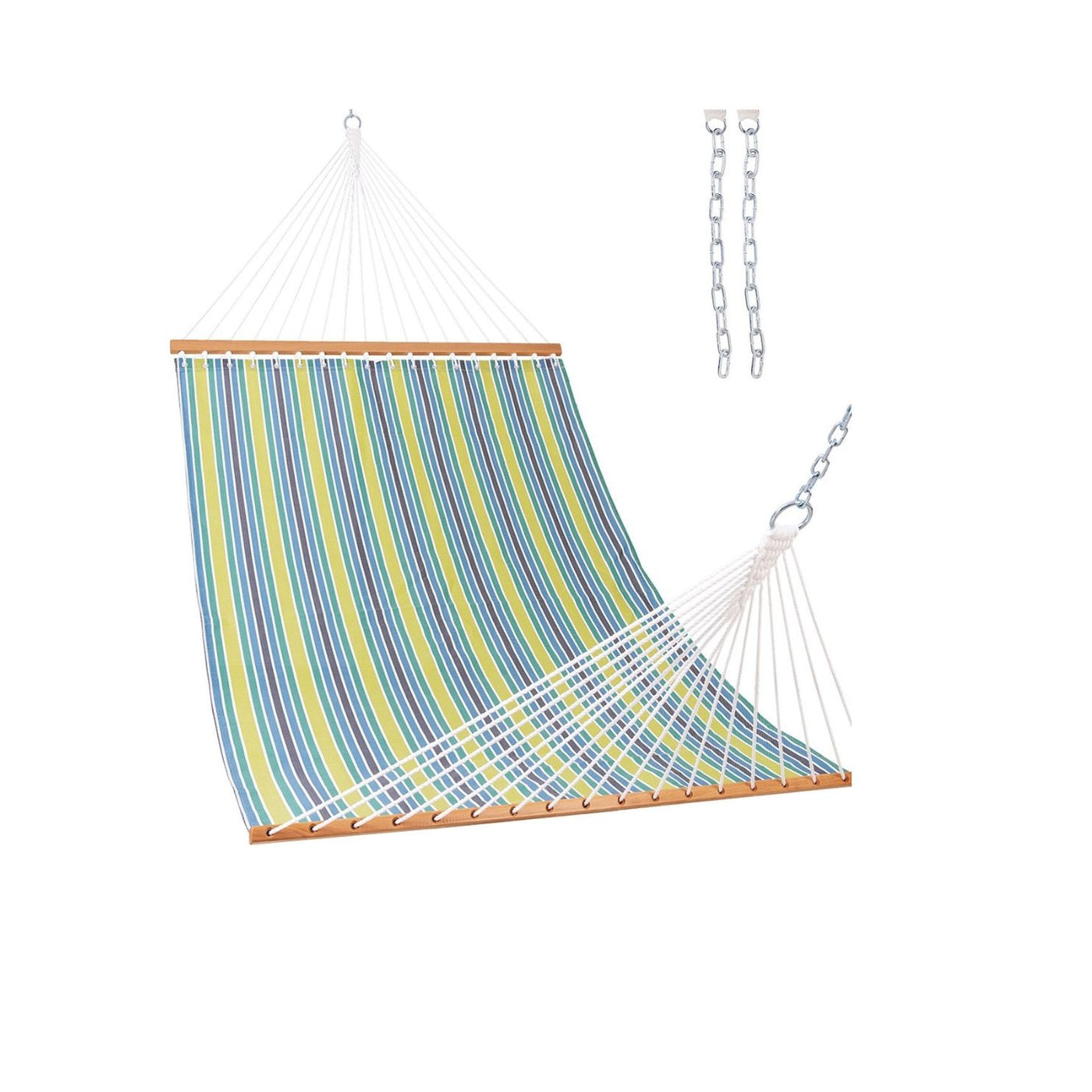 Lazy Daze Double Poolside Hammock in Blue Stripes on a white background.#color_blue-stripes