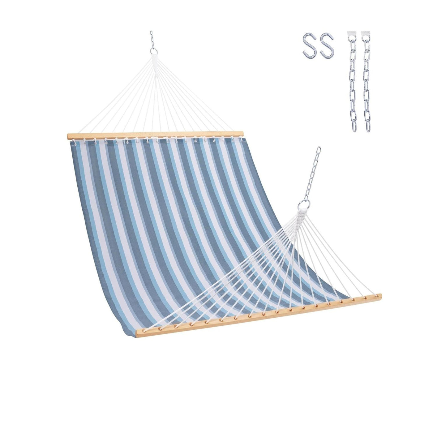 Lazy Daze Double Poolside Hammock in Blue White Stripes on a white background.#color_blue-white-stripes