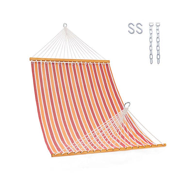 Lazy Daze Double Poolside Hammock in Red Stripes on a white background.#color_red-stripes