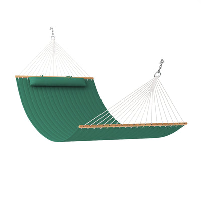 Lazy Daze large double quilted hammock in dark green on a white background.#color_dark-green