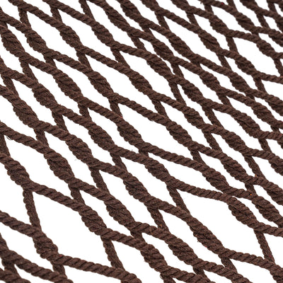 Durable ropes shown on the Lazy Daze Double Traditional Cotton Rope Hammock in brown.#color_brown