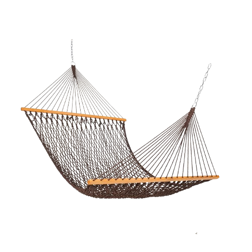 Lazy Daze Double Traditional Cotton Rope Hammock in brown, perfect for outdoor relaxation.#color_brown