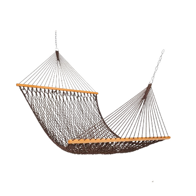 Lazy Daze Double Traditional Cotton Rope Hammock in brown, perfect for outdoor relaxation.#color_brown