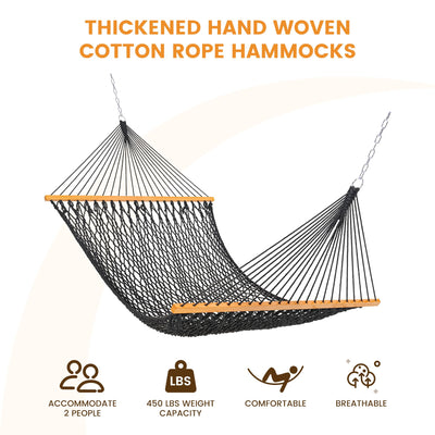 Thickened hand-woven Cotton rope hammock in Dark Grey for ultimate comfort.#color_dark-grey