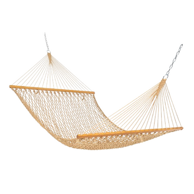 Lazy Daze Double Traditional Cotton Rope Hammock in tan color, perfect for relaxation.#color_tan