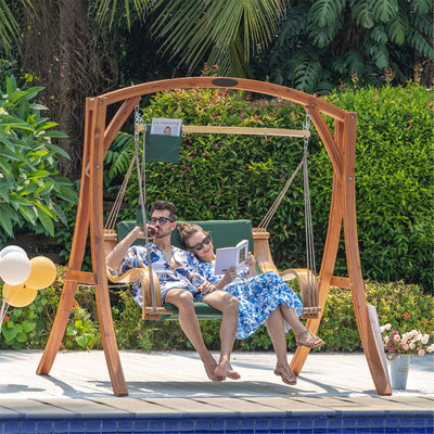 Lazy Daze dual swing chair with stand, perfect for outdoor lounging.#type_chair-with-stand