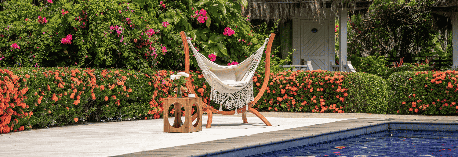 Lazy Daze Hammock Chair with Wooden Stand, perfect for indoor and outdoor relaxation.