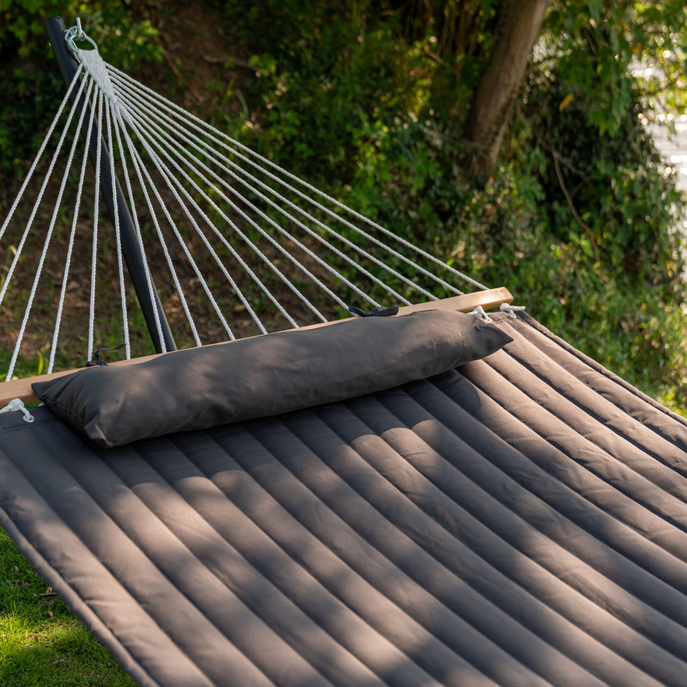 Lazy Daze large double quilted hammock in dark gray with comfort fabric for a relaxing experience.#color_dark-gray