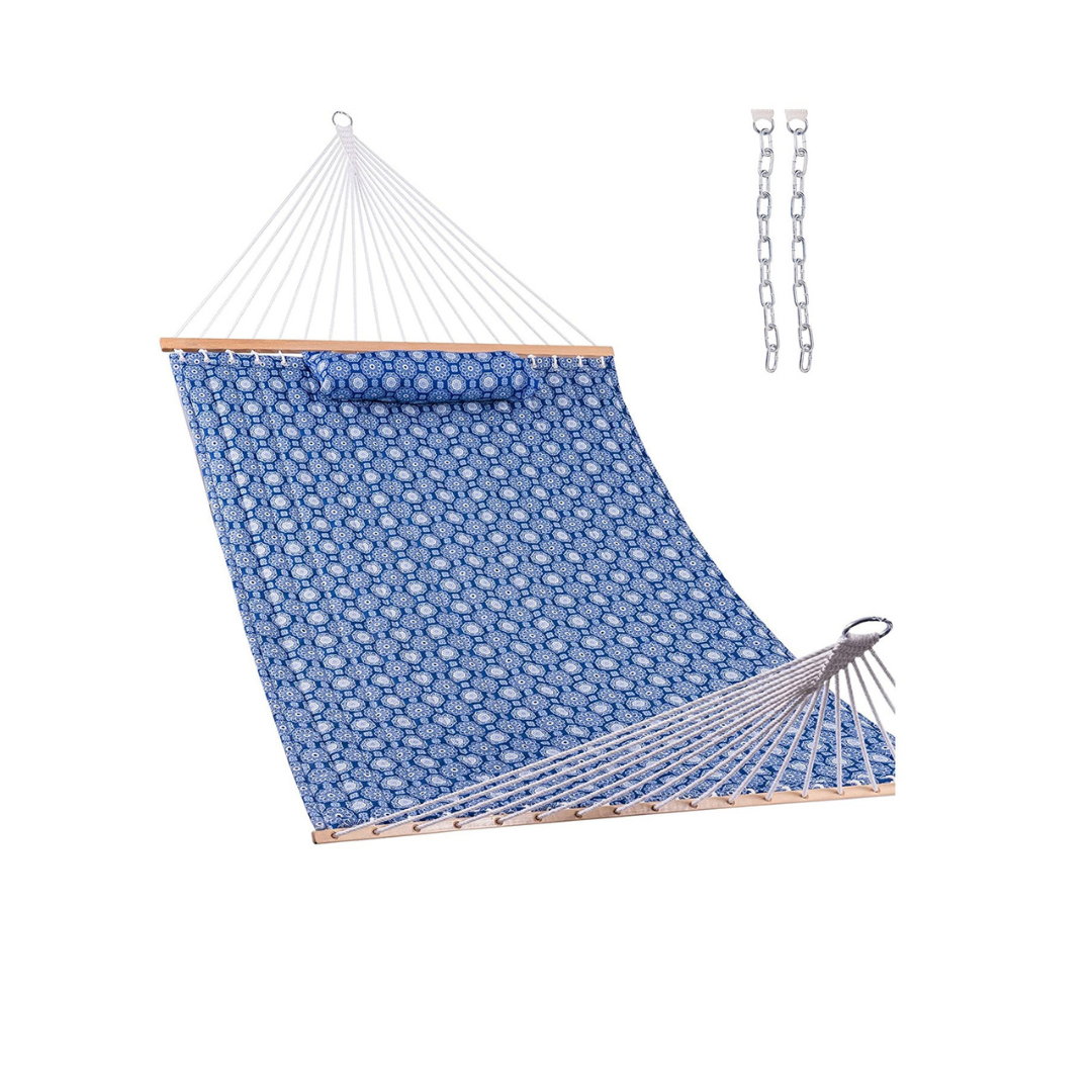 Lazy Daze Large Double Reversible Quilted Hammock in Floral Blue design on a white background.#color_floral-blue