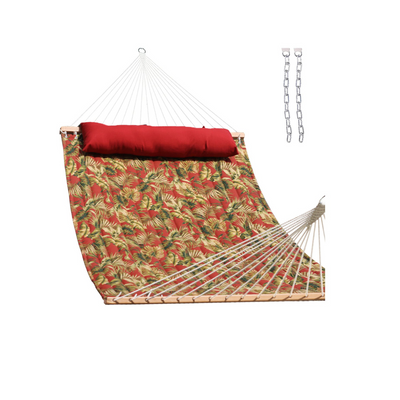 Lazy Daze large double reversible quilted hammock in red floral design displayed on a white background.#color_floral-red