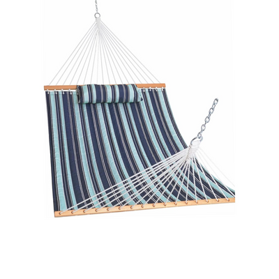 Lazy Daze Large Double Stripes Quilted Hammock in Aqua Navy on a clean white background.#color_aqua-navy