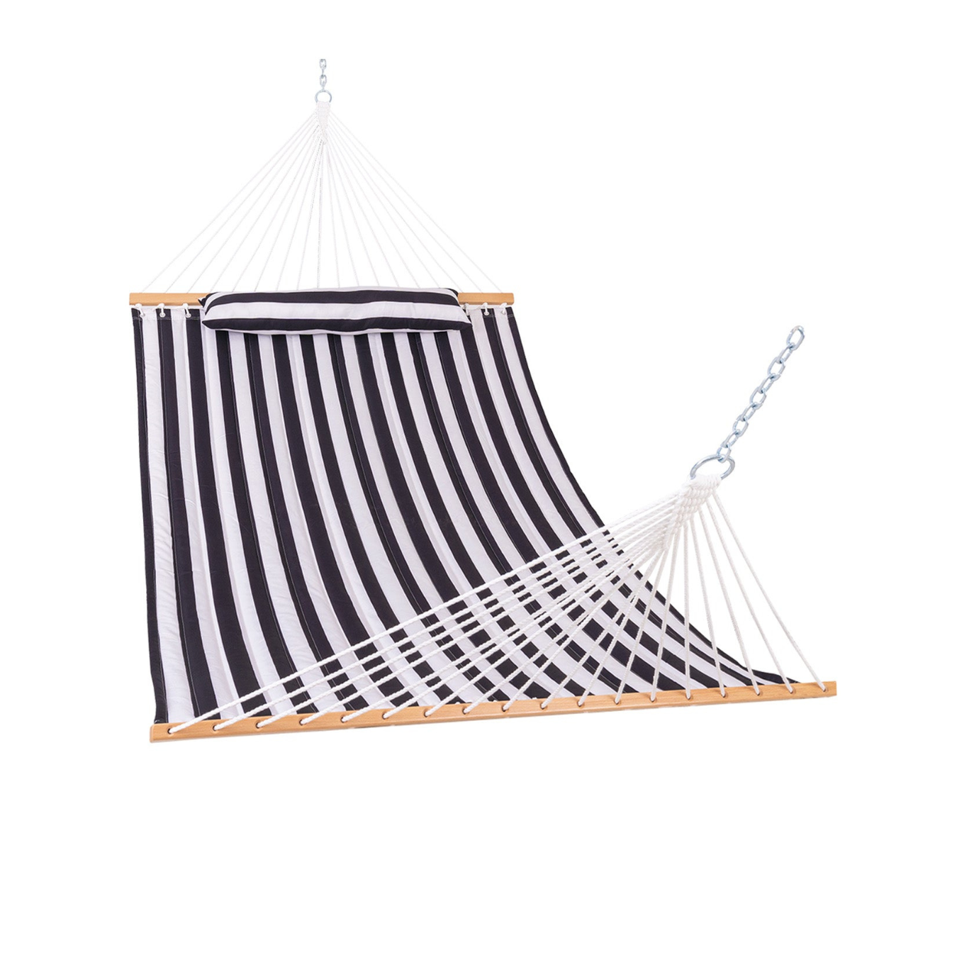 Lazy Daze Double Stripes Quilted Hammock in Black White Stripes displayed on a white background.#color_black-white-stripes