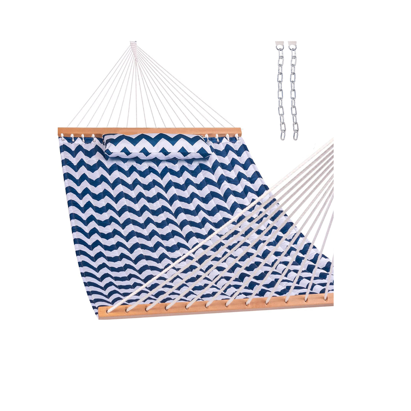 Lazy Daze Large Double Stripes Quilted Hammock in Blue Chevron displayed on a white background.#color_blue-chevron