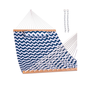 Lazy Daze Large Double Stripes Quilted Hammock in Blue Chevron displayed on a white background.#color_blue-chevron