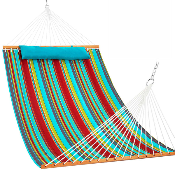 Lazy Daze Large Double Stripes Quilted Hammock in Blue Red design shown on a white background.#color_blue-red