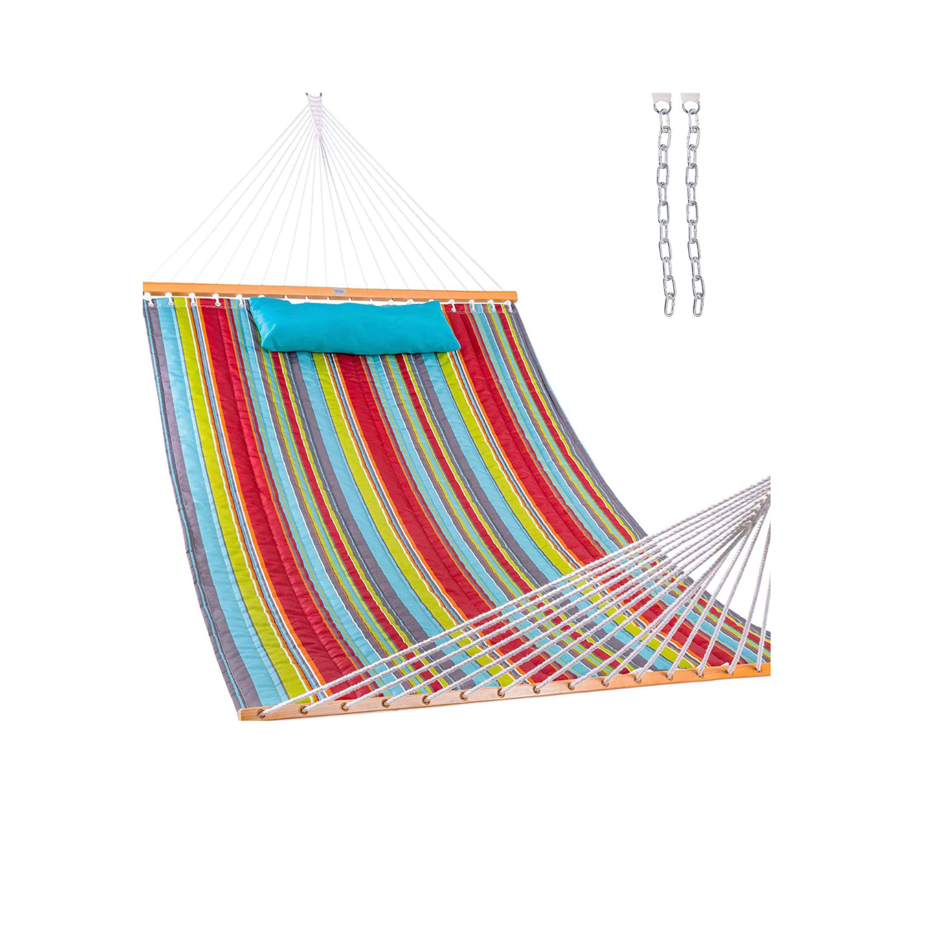 Lazy Daze Large Double Stripes Quilted Hammock in Blue Red design shown on a white background.#color_blue-red