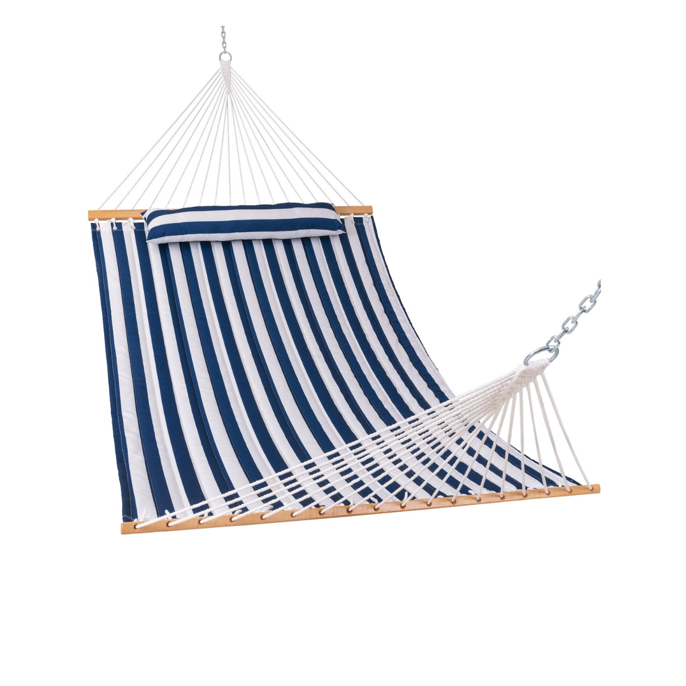 Lazy Daze Large Double Stripes Quilted Hammock in Blue White Stripes on a white background.#color_blue-white-stripes