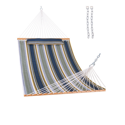 Lazy Daze Large Double Stripes Quilted Hammock in Forest Stripes design on a white background.#color_forest-stripes