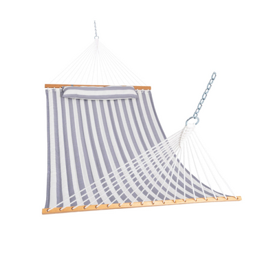 Lazy Daze Large Double Stripes Quilted Hammock in Gray White Stripes on a white background.#color_gray-white-stripes