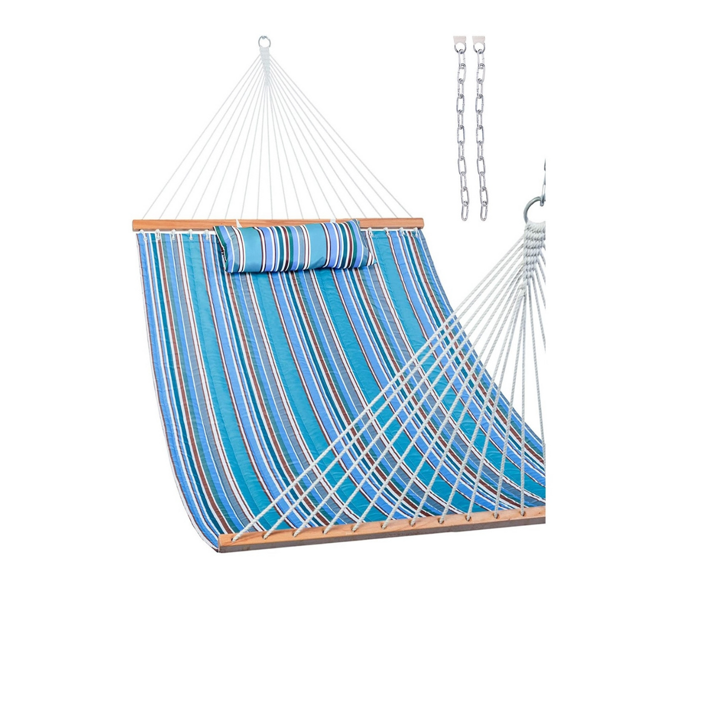 Lazy Daze Large Double Stripes Quilted Hammock in Peacock Stripes on a white background.#color_peacock-stripes