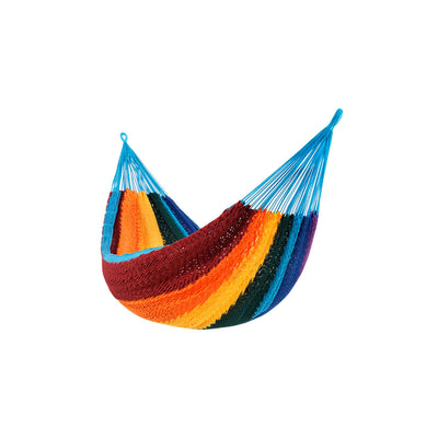 Lazy Daze Mexican Mayan Family Hammock in rainbow color on a plain white background.#color_rainbow