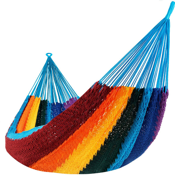 Lazy Daze Mexican Mayan Family Hammock in rainbow color on a plain white background.#color_rainbow
