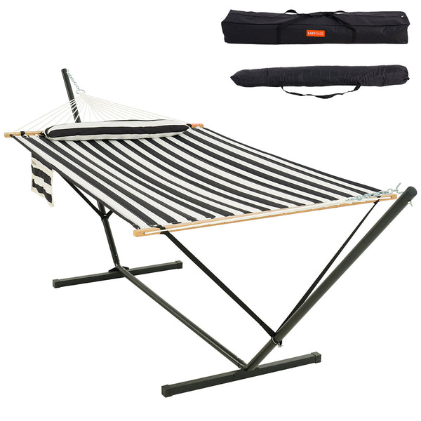 Lazy Daze Deluxe Quilted Fabric Hammock Combo on a white background.#color_black-stripes