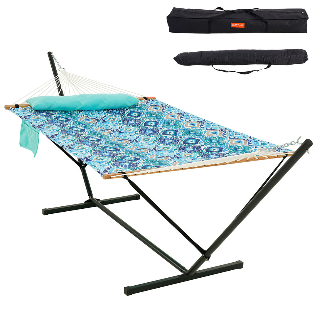 Hammock with Stand - 12 FT Cloud-Soft Quilted Fabric Hammock for