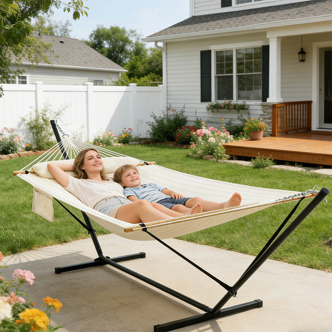 Hammock with Stand - 12 FT Cloud-Soft Quilted Fabric Hammock for