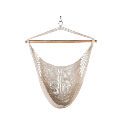 Lazy Daze rope hammock chair, white background.#color_natural