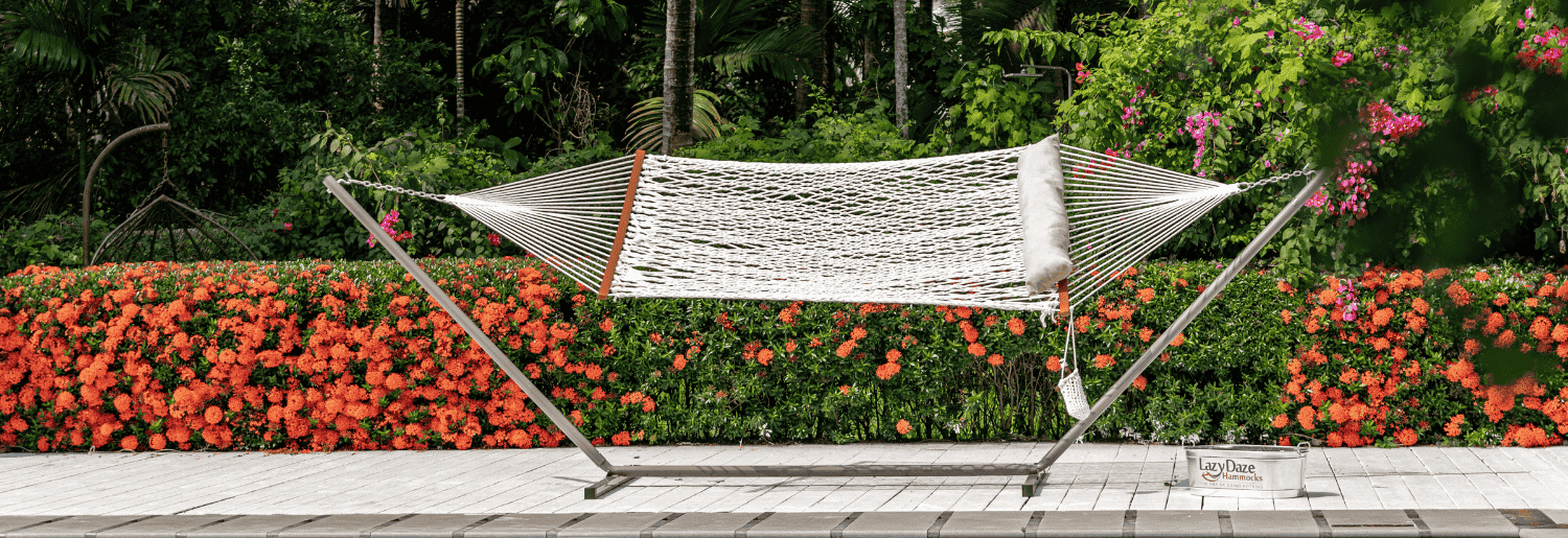 Lazy Daze Rope Hammock Combos without Cushion, classic rope hammock with a sturdy stand for outdoor relaxation.