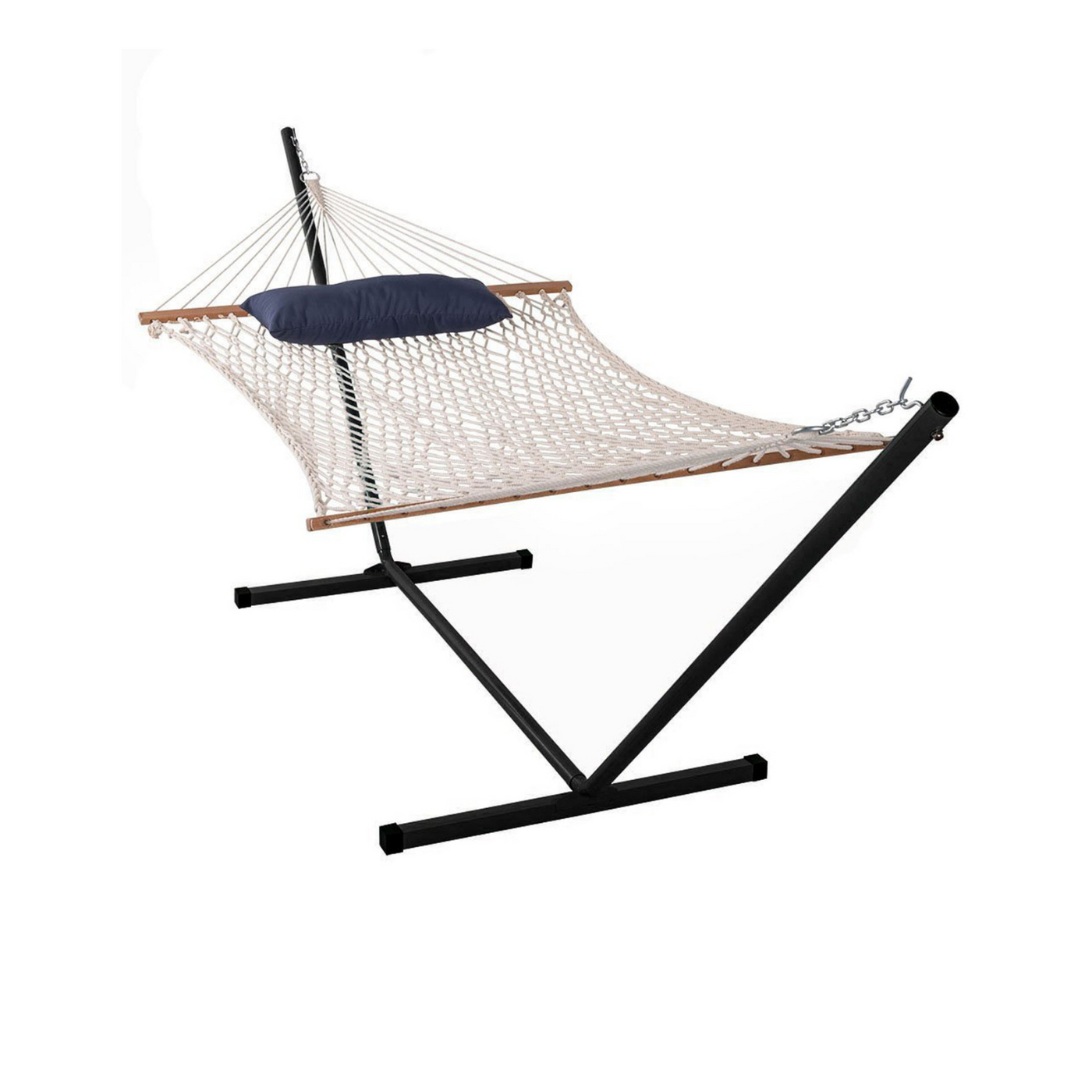 Lazy Daze rope hammock combo without cushion on a white background.#color_blue-pillow