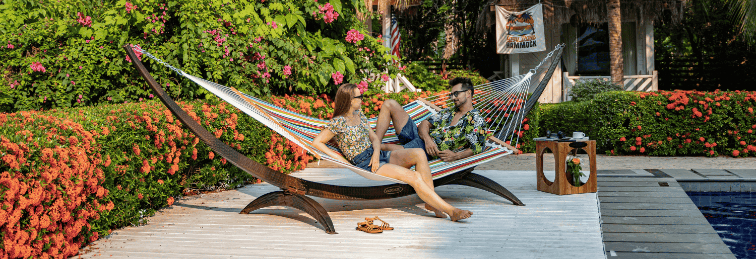 Lazy Daze Sunbrella Double Quilted Hammock in a relaxing outdoor setting.