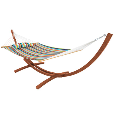 Lazy Daze Sunbrella single layer hammock with stand, white background.#color_carousel-confetti