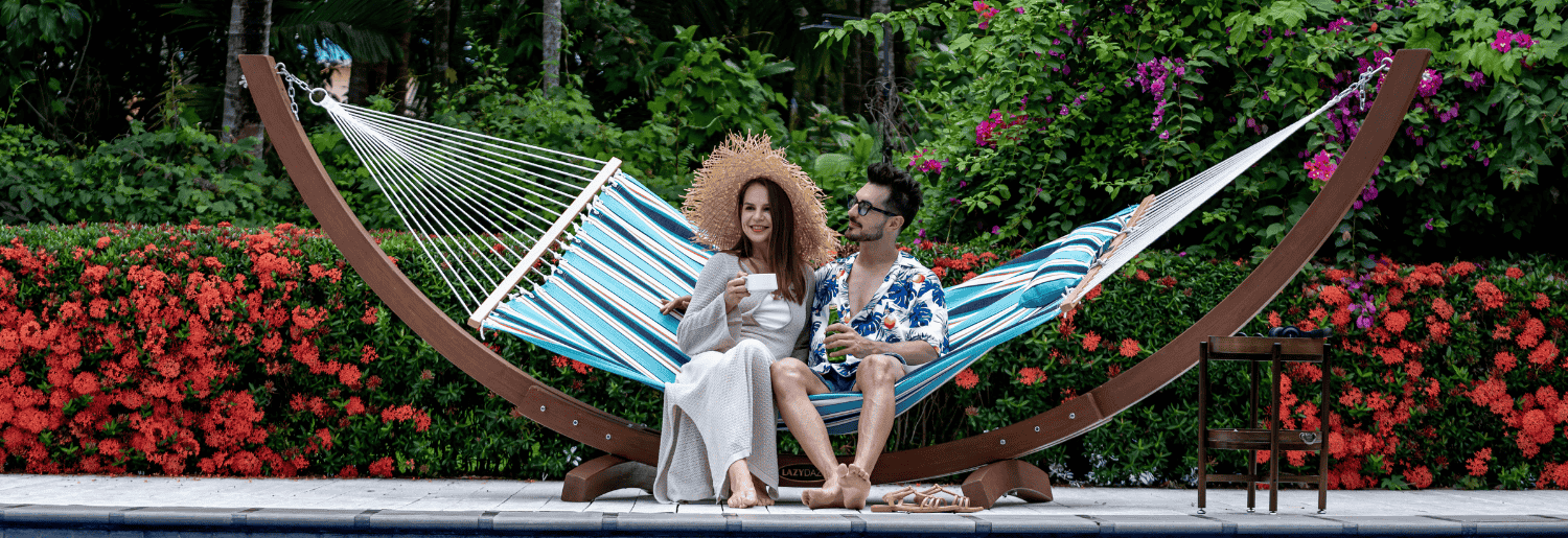 Lazy Daze Sunbrella Single-layer Hammock outdoor setup cover image.