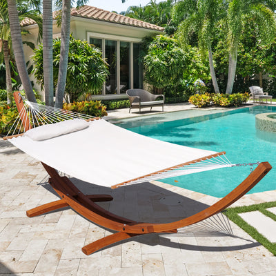 Another view of Lazy Daze Sunbrella Single-layer Hammock in Cream in a backyard, perfect for unwinding.#color_cream