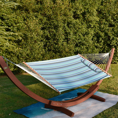 Lazy Daze Sunbrella Single-layer Hammock, resting on the grass for a perfect relaxing spot.#color_gateway-mist