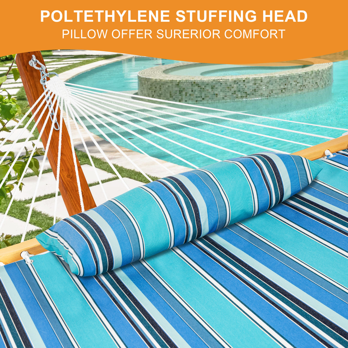 Polyethylene stuffing head for extra comfort in Lazy Daze Sunbrella Single-layer Hammock.#color_gateway-mist