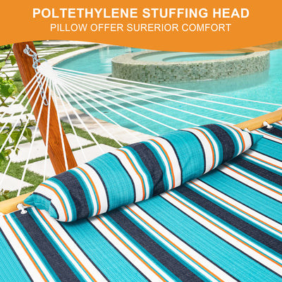 Close-up of the polyethylene stuffing head on the Lazy Daze Sunbrella Single-layer Hammock.#color_token-surfside