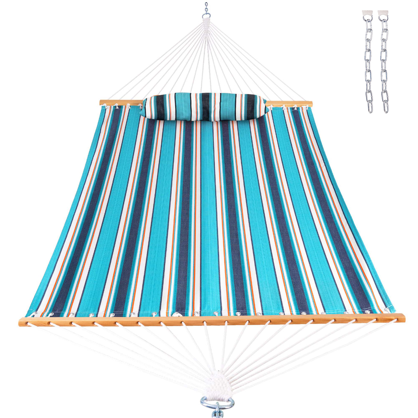 View of Lazy Daze Sunbrella Single-layer Hammock in Token Surfside color on a clean white background.#color_token-surfside