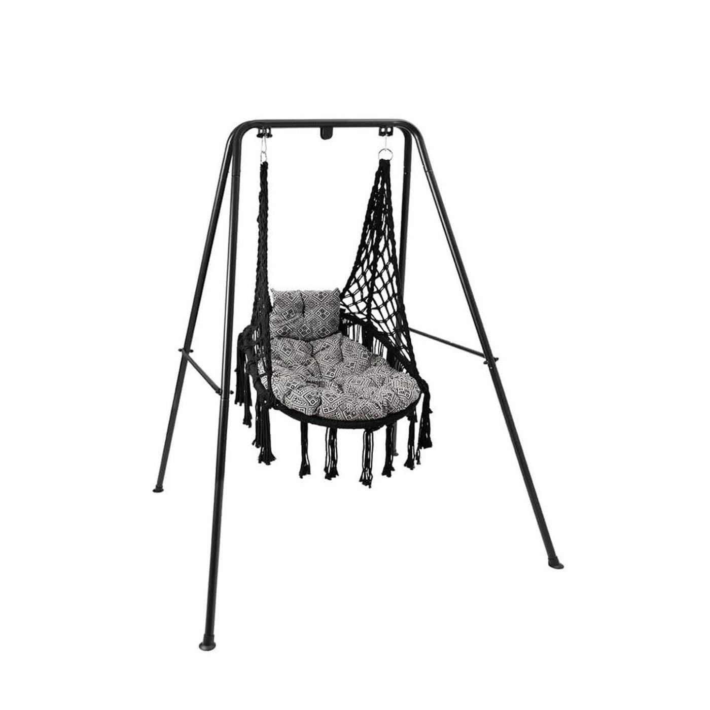 Lazy Daze swing chair with sturdy stand, ideal for relaxing indoors or outdoors.#color_black