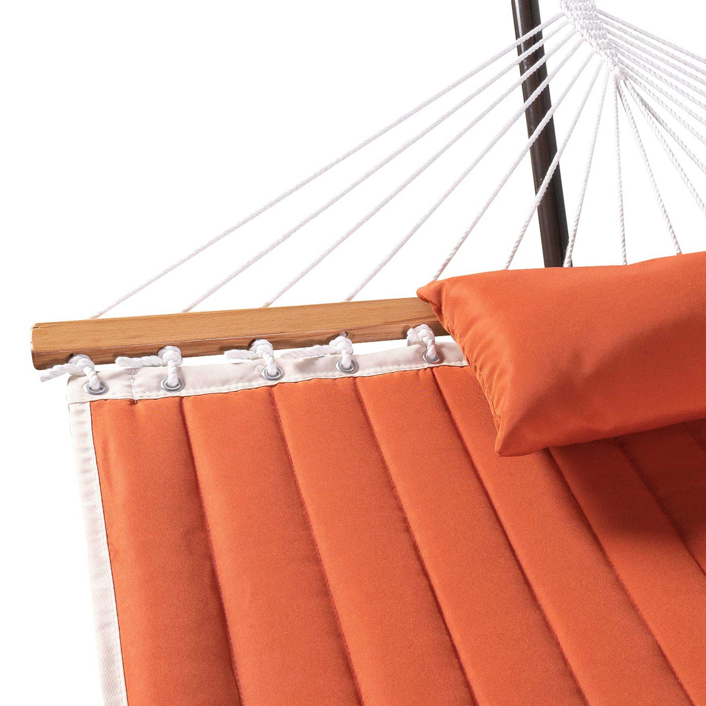 Deluxe Quilted Fabric Hammock with Steel Hammock Stand and Pillow Combo#color_orange