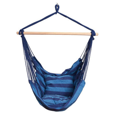 Cotton Hammock Chair with Pillows#color_blue-stripe
